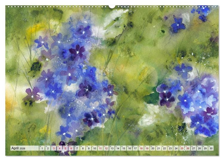 Produktbild: Blumenaquarelle aus der N&auml;he (hochwertiger Premium Wandkalender 2026 DIN A2 quer), Kunstdruck in Hochglanz