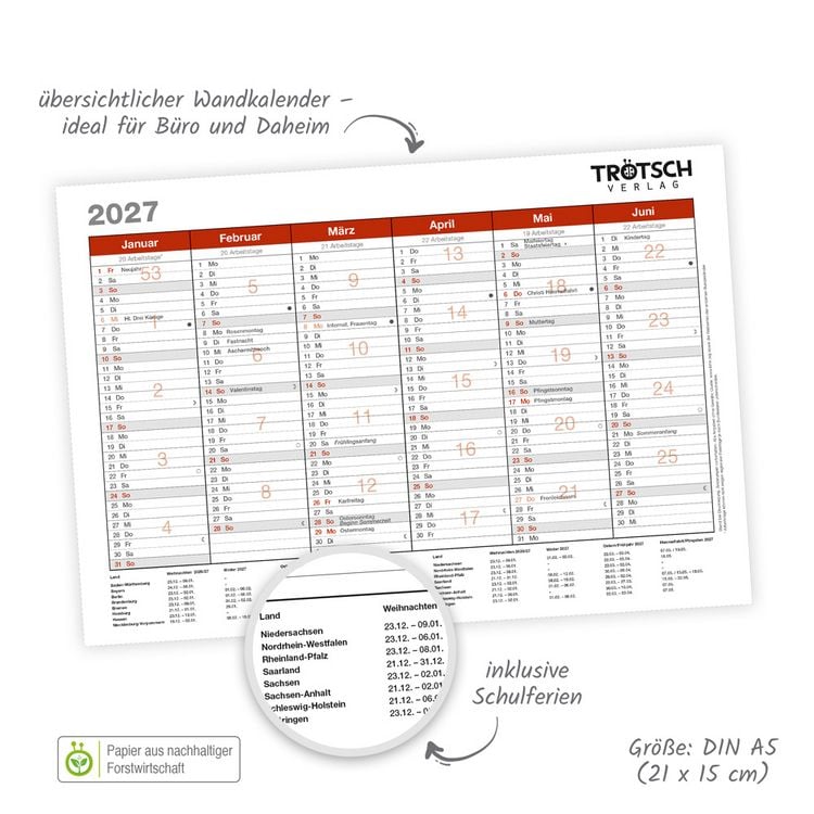 Produktbild: TR&Ouml;TSCH - Wandtafelplaner A5 2027