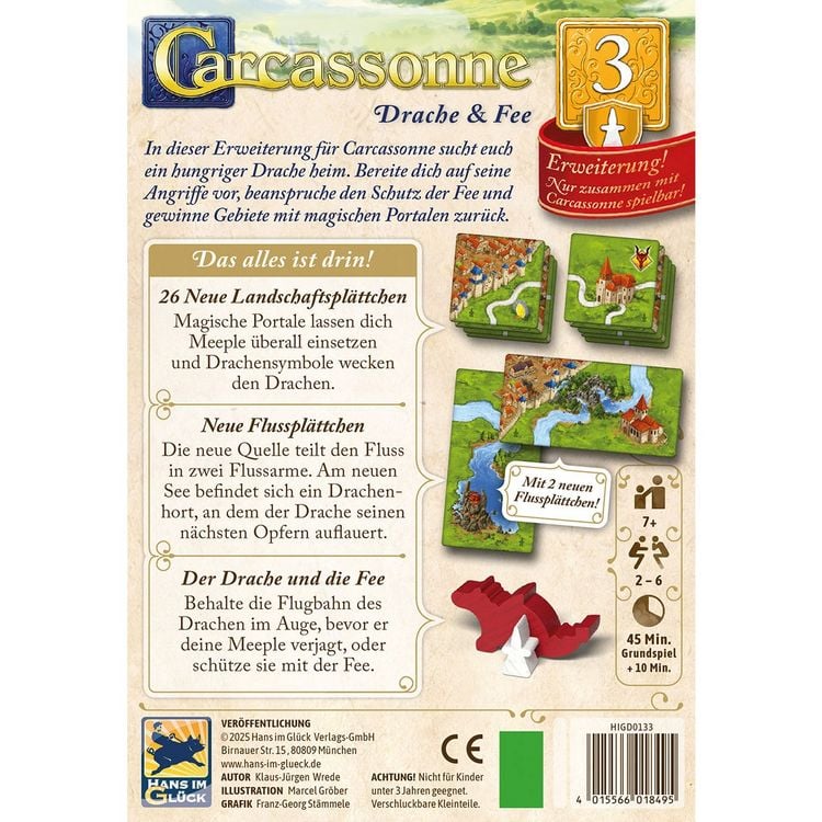 Produktbild: Hans im Gl&uuml;ck HIGD0133 - Carcassonne, Drache & Fee (Auflage 2025), 3. Erweiterung