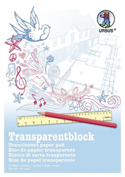 Produktbild: URSUS Zeichen und K&uuml;nstlerbedarf Transparentblock Format DIN A4, 25 Blatt wei&szlig;es Transparentpapier 65 g/m&sup2;