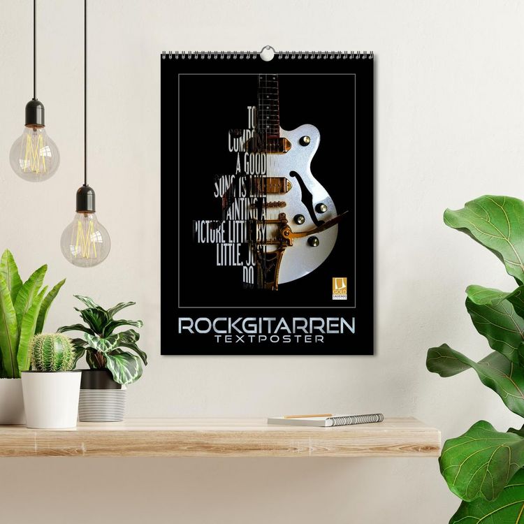 Produktbild: Rockgitarren Textposter (Wandkalender 2026 DIN A3 hoch), CALVENDO Monatskalender