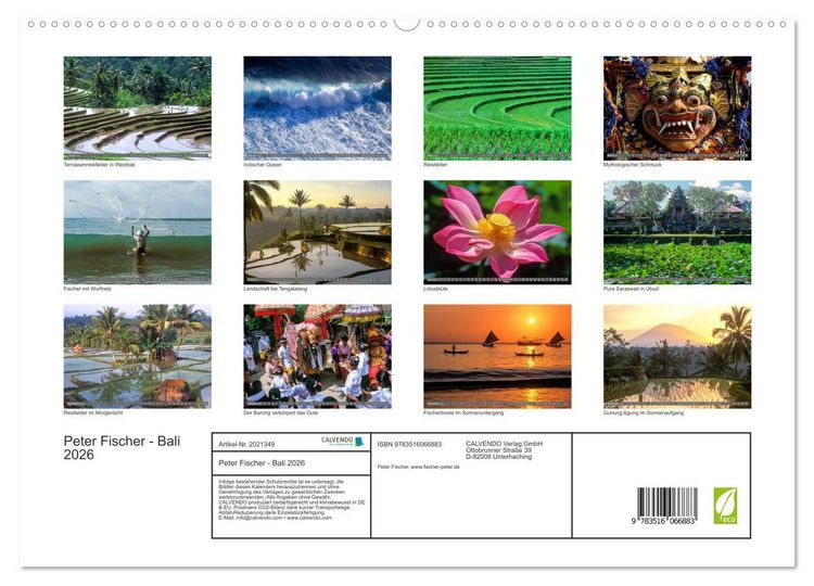 Produktbild: Peter Fischer - Bali 2026 (hochwertiger Premium Wandkalender 2026 DIN A2 quer), Kunstdruck in Hochglanz