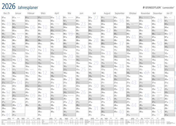 Produktbild: STAEDTLER Kalender Lumocolor Jahresplaner 2026, DIN A1