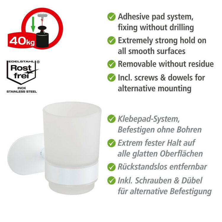 Produktbild: Turbo-Loc&reg; Zahnputzbecherhalter Uno Mod. Orea White matt, aus rostfreiem Edelstahl