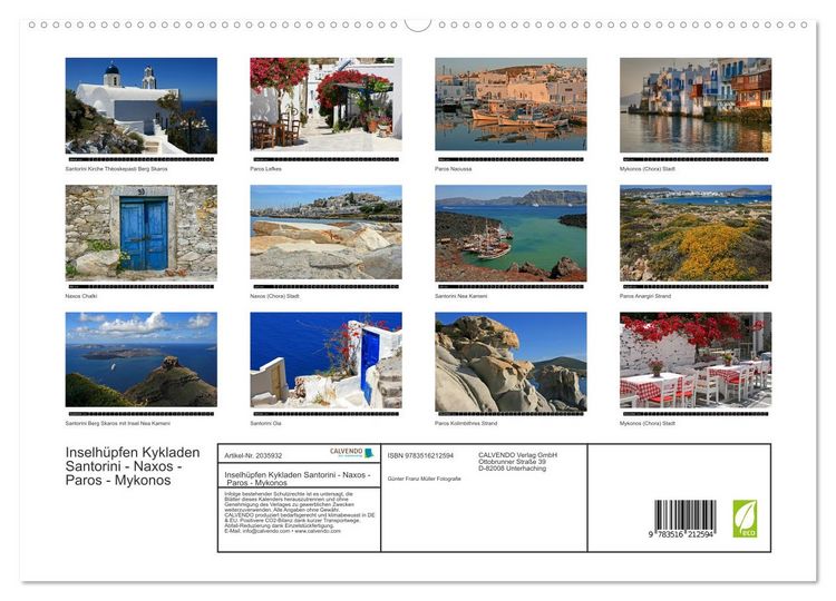 Produktbild: Inselh&uuml;pfen Kykladen Santorini - Naxos - Paros - Mykonos (hochwertiger Premium Wandkalender 2026 DIN A2 quer), Kunstdruck in Hochglanz