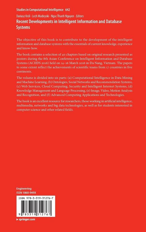 Produktbild: Recent Developments in Intelligent Information and Database Systems