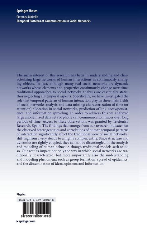 Produktbild: Temporal Patterns of Communication in Social Networks