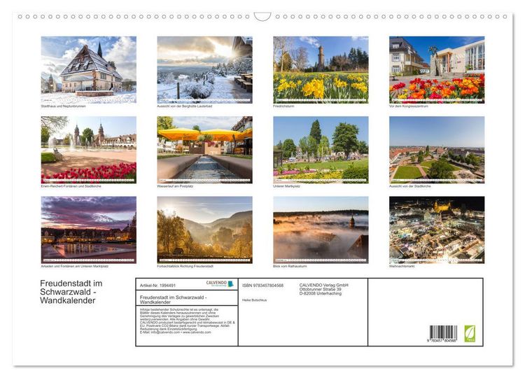 Produktbild: Freudenstadt im Schwarzwald - Wandkalender (Wandkalender 2026 DIN A2 quer), CALVENDO Monatskalender