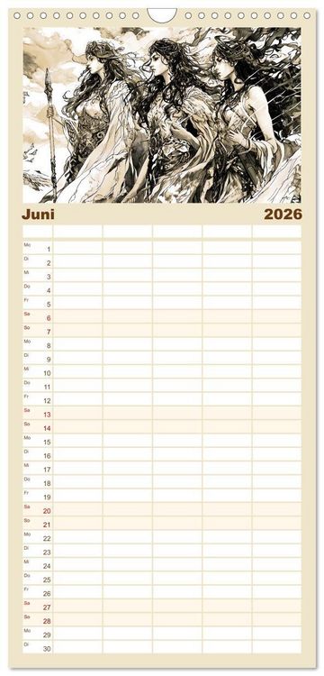 Produktbild: Familienplaner 2026 - G&ouml;tter der Wikinger - Skizzen zur Welt der Nordischen Mythologie mit 5 Spalten (Wandkalender, 21 x 45 cm) CALVENDO