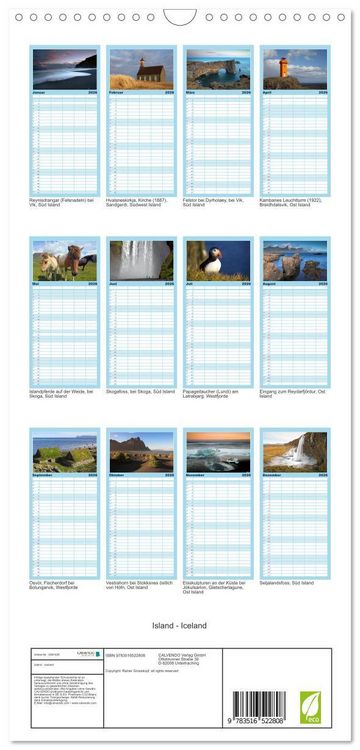 Produktbild: Familienplaner 2026 - Island - Iceland mit 5 Spalten (Wandkalender, 21 x 45 cm) CALVENDO