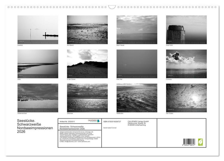 Produktbild: Seest&uuml;cke. Schwarzwei&szlig;e Nordseeimpressionen 2026 (Wandkalender 2026 DIN A2 quer), CALVENDO Monatskalender