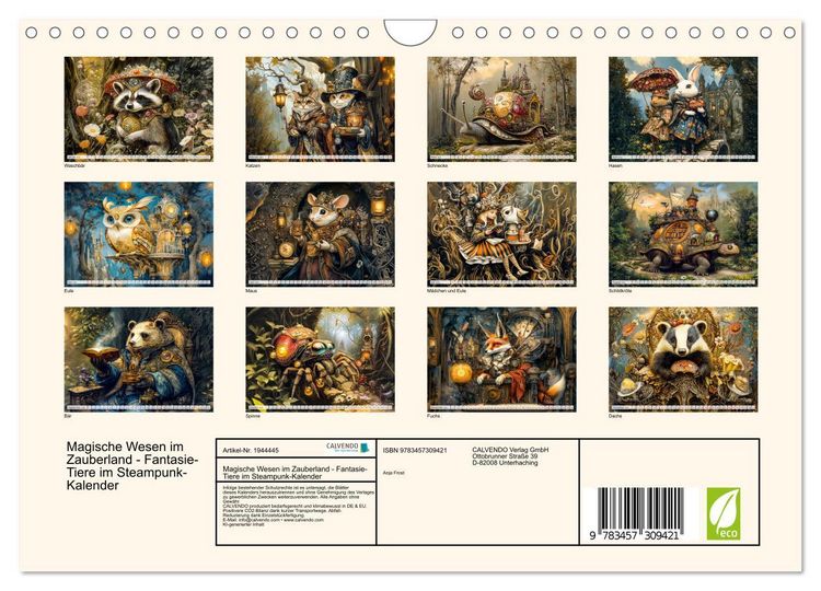 Produktbild: Magische Wesen im Zauberland - Fantasie-Tiere im Steampunk-Kalender (Wandkalender 2026 DIN A4 quer), CALVENDO Monatskalender