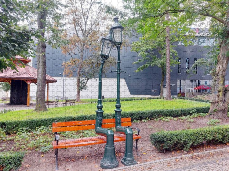 Produktbild: CALVENDO Puzzle Bunzlau - Boleslawiec Romantische Stra&szlig;enlampen auf der Parkbank | 2000 Teile Lege-Gr&ouml;&szlig;e 90x67cm Foto-Puzzle f&uuml;r gl&uuml;ckliche Stunden