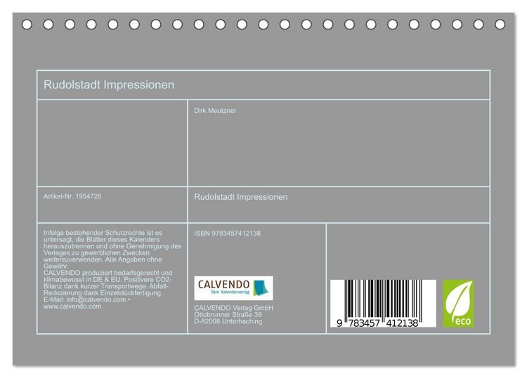 Produktbild: Rudolstadt Impressionen (Tischkalender 2026 DIN A5 quer), CALVENDO Monatskalender