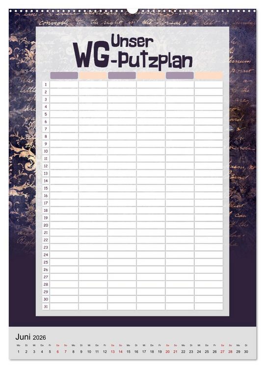 Produktbild: Gothic WG-Putzplan & Kalender 2026 (Wandkalender 2026 DIN A2 hoch), CALVENDO Monatskalender