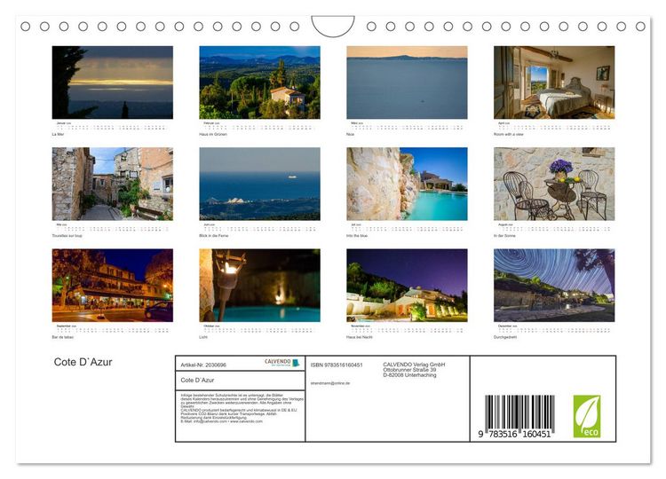 Produktbild: Cote D`Azur (Wandkalender 2026 DIN A4 quer), CALVENDO Monatskalender