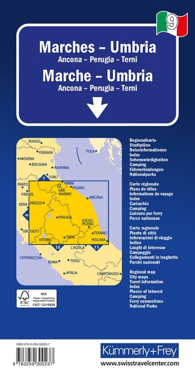 Produktbild: K&uuml;mmerly+Frey Regional-Strassenkarte 9 Marken, Umbrien 1:200.000