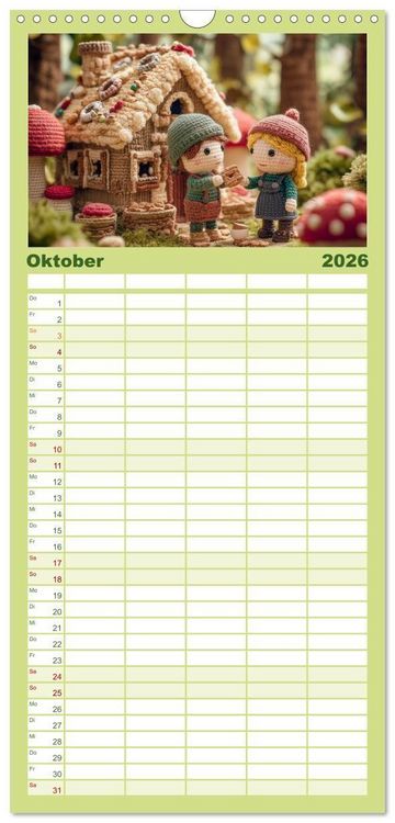 Produktbild: Familienplaner 2026 - Amigurumi M&auml;rchenstunde nach den Gebr&uuml;dern Grimm mit 5 Spalten (Wandkalender, 21 x 45 cm) CALVENDO