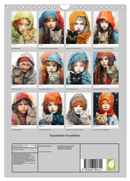 Produktbild: Katzenliebe Kunstbilder (Wandkalender 2026 DIN A4 hoch), CALVENDO Monatskalender