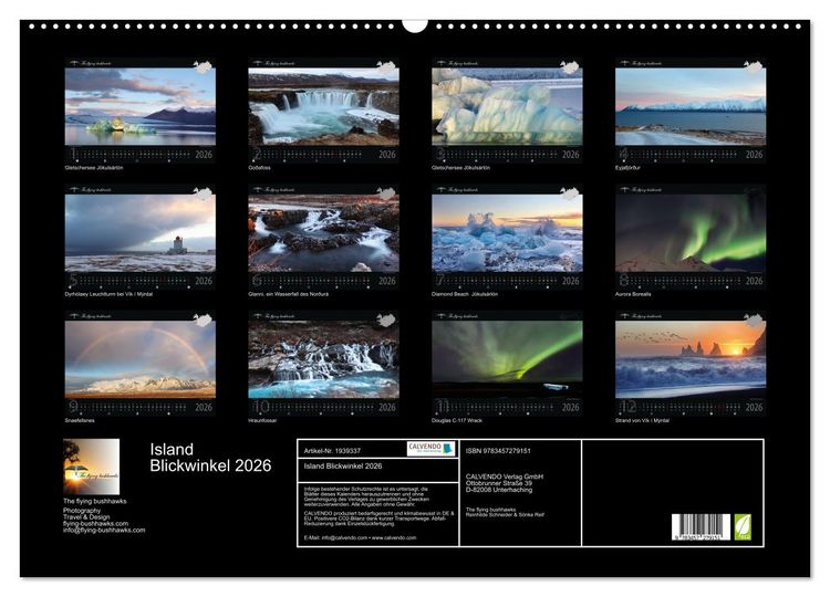 Produktbild: Island Blickwinkel 2026 (Wandkalender 2026 DIN A2 quer), CALVENDO Monatskalender