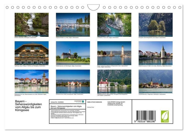 Produktbild: Bayern - Sehensw&uuml;rdigkeiten vom Allg&auml;u bis zum K&ouml;nigssee (Wandkalender 2027 DIN A4 quer), CALVENDO Monatskalender