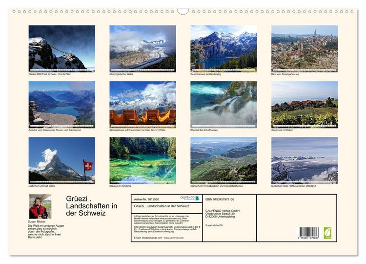 Produktbild: Gr&uuml;ezi . Landschaften in der Schweiz (Wandkalender 2026 DIN A2 quer), CALVENDO Monatskalender