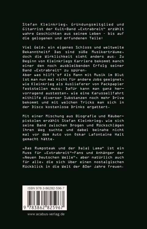 Produktbild: Das Rumpsteak und der Dalai Lama &hellip; Kurzgeschichten und R&auml;uberpistolen von Extrabreit-Gitarrist Stefan Kleinkrieg
