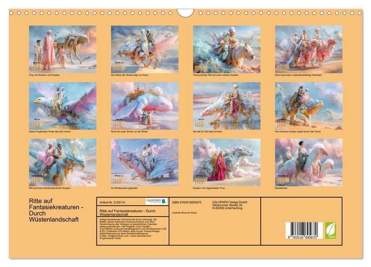 Produktbild: Ritte auf Fantasiekreaturen - Durch W&uuml;stenlandschaft (Wandkalender 2026 DIN A3 quer), CALVENDO Monatskalender