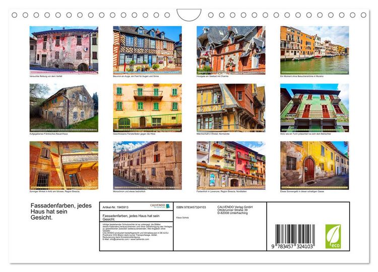 Produktbild: Fassadenfarben, jedes Haus hat sein Gesicht. (Wandkalender 2026 DIN A4 quer), CALVENDO Monatskalender