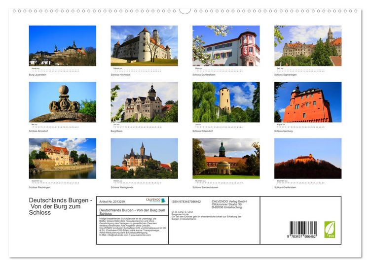 Produktbild: Deutschlands Burgen - Von der Burg zum Schloss (hochwertiger Premium Wandkalender 2026 DIN A2 quer), Kunstdruck in Hochglanz