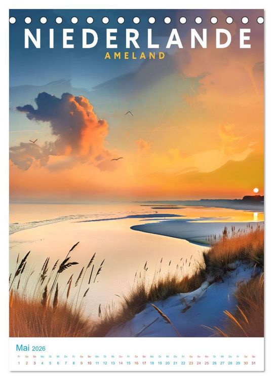 Produktbild: Niederlande - Old School Poster Style (Tischkalender 2026 DIN A5 hoch), CALVENDO Monatskalender
