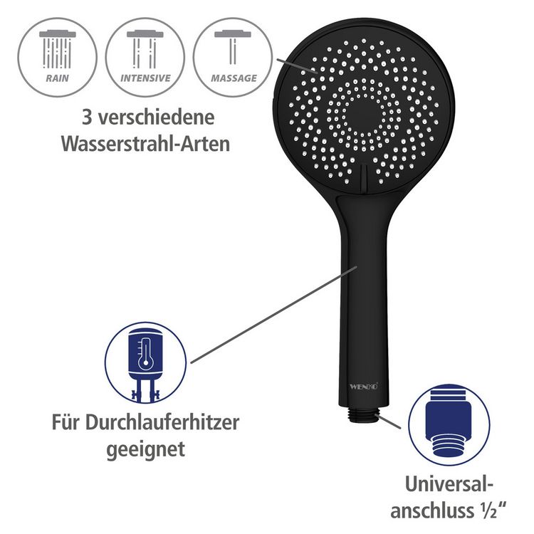 Produktbild: Duschsystem Watersaving Schwarz, bis zu 40 % Wasserersparnis