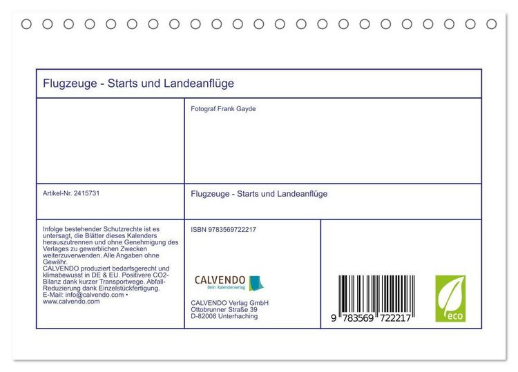 Produktbild: Flugzeuge - Starts und Landeanfl&uuml;ge (Tischkalender 2027 DIN A5 quer), CALVENDO Monatskalender