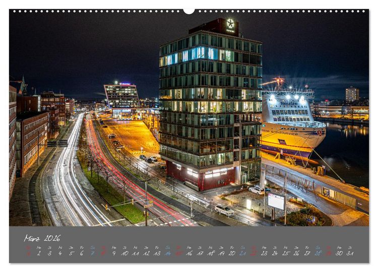 Produktbild: So sch&ouml;n ist Kiel im Dunkeln (hochwertiger Premium Wandkalender 2026 DIN A2 quer), Kunstdruck in Hochglanz