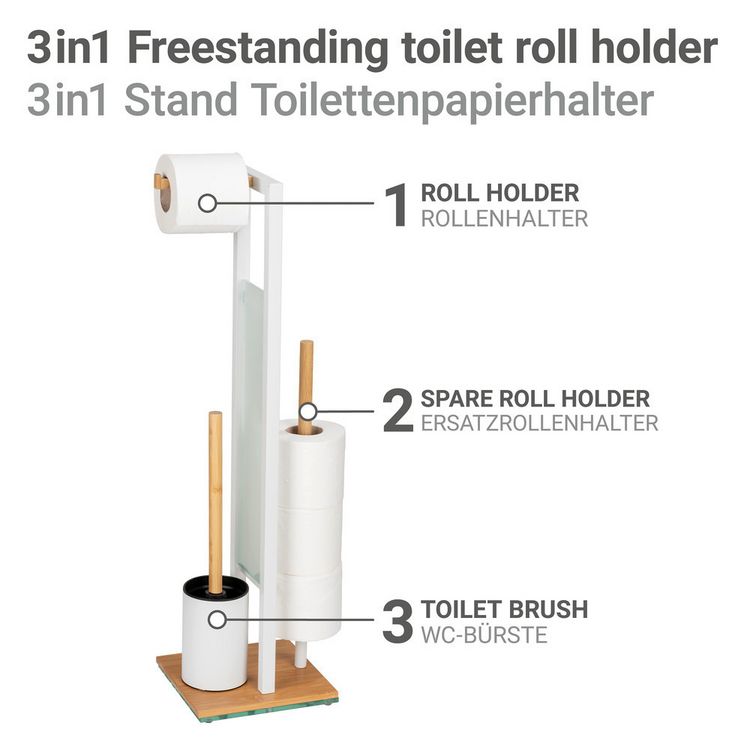 Produktbild: Stand WC-Garnitur Mod. Rivalta, bambus/wei&szlig;, Sicherheitsglas, 18x70x23 cm, mit Toilettenpapierhalter