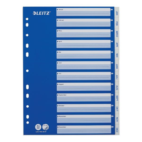 Produktbild: LEITZ Plastikregister Monate 1-12 blau/wei&szlig; DIN A4