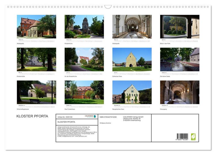 Produktbild: KLOSTER PFORTA (Wandkalender 2026 DIN A2 quer), CALVENDO Monatskalender