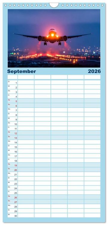 Produktbild: Familienplaner 2026 - Flugzeuge hautnah - Flugzeugkalender f&uuml;r Flugzeugliebhaber mit 5 Spalten (Wandkalender, 21 x 45 cm) CALVENDO