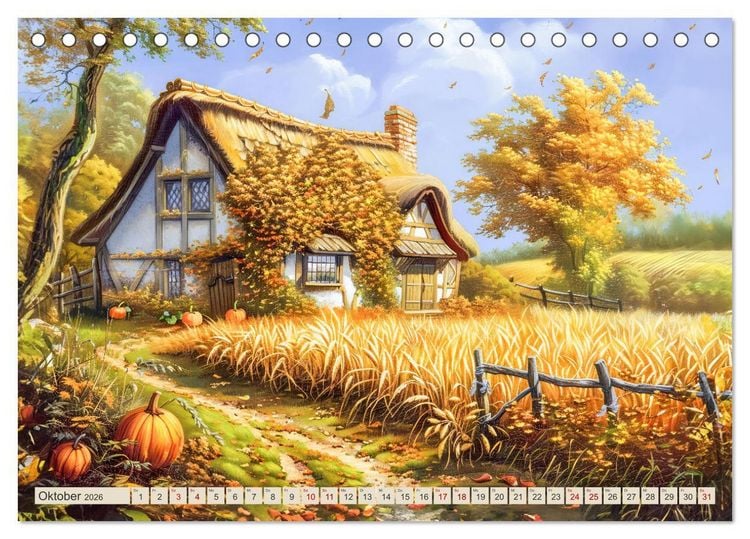 Produktbild: Kleine Cottages - Romantische Fantasieh&auml;uschen (Tischkalender 2026 DIN A5 quer), CALVENDO Monatskalender