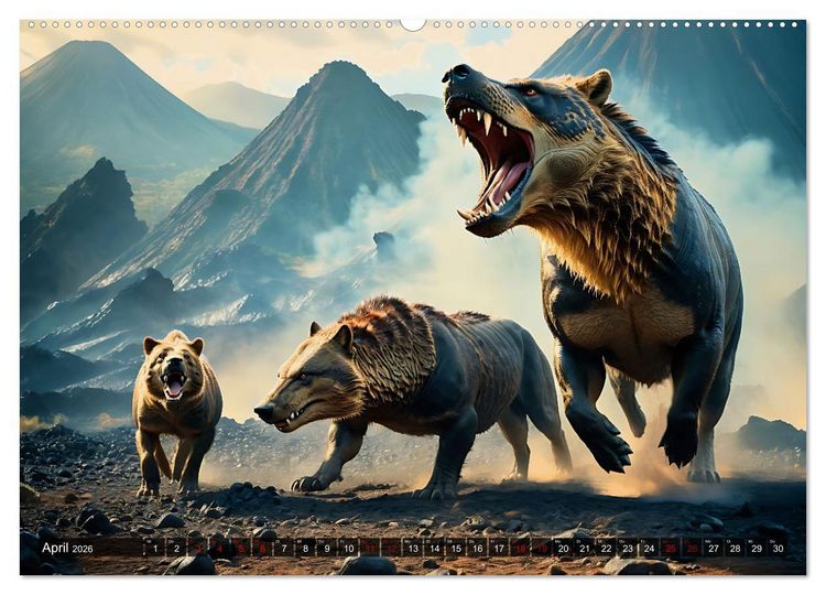 Produktbild: Urzeittiere - Zeitreise in eine vergangene Welt (hochwertiger Premium Wandkalender 2026 DIN A2 quer), Kunstdruck in Hochglanz