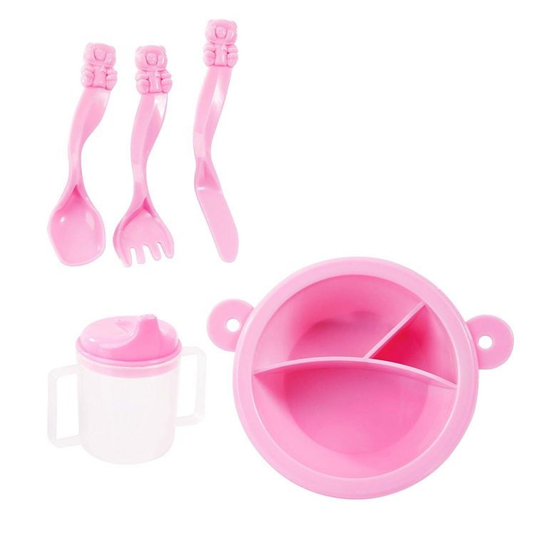 Produktbild: Bayer Design 61769AB - Puppen Set 9 in 1 mit Reisebett, Tasche, Spielbogen, Hochstuhl, Plastik Geschirr, Puppenzubeh&ouml;r, blau, pink, Sterne