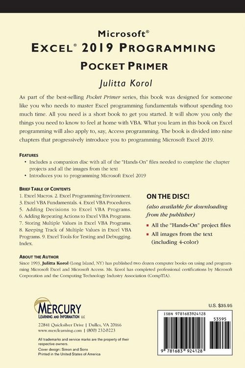 Produktbild: Microsoft Excel 2019 Programming Pocket Primer