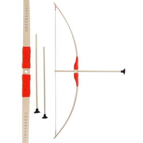 Produktbild: BestSaller 1272 - Kinder-Bogen mit Loch inkl. 3 Pfeilen, Buchenholz, 80cm, Holz-Bogen, Griff mit roter Kunststoffwickelung