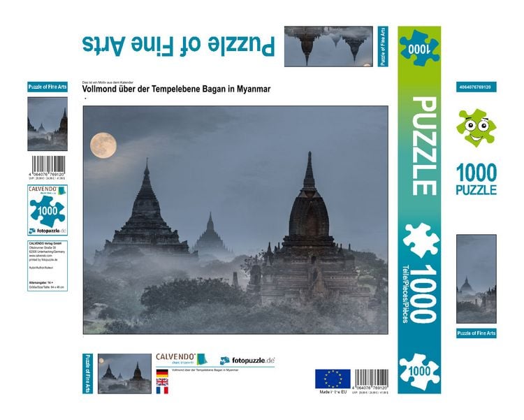 Produktbild: CALVENDO Puzzle Vollmond &uuml;ber der Tempelebene Bagan in Myanmar | 1000 Teile Lege-Gr&ouml;&szlig;e 64x48cm Foto-Puzzle f&uuml;r gl&uuml;ckliche Stunden