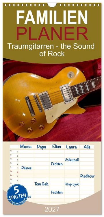 Produktbild: Familienplaner 2027 - Traumgitarren - the Sound of Rock mit 5 Spalten (Wandkalender, 21 x 45 cm) CALVENDO