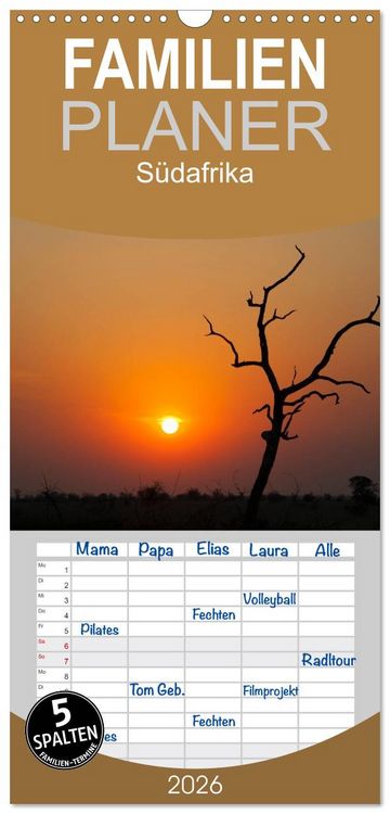 Produktbild: Familienplaner 2026 - S&uuml;dafrika mit 5 Spalten (Wandkalender, 21 x 45 cm) CALVENDO