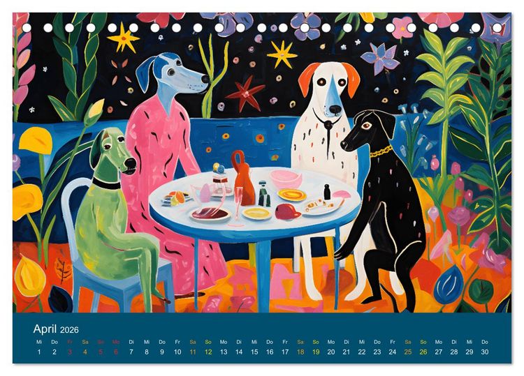 Produktbild: Hunde Kunstwerke - Hunde im Stil des Fauvismus k&uuml;nstlerisch gestaltet (Tischkalender 2026 DIN A5 quer), CALVENDO Monatskalender
