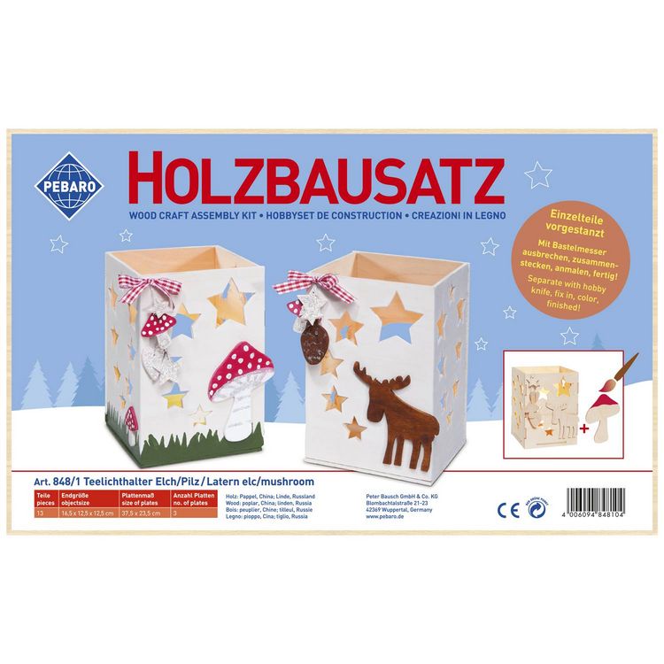 Produktbild: PEBARO 848/1 - Holzbausatz Laterne Elch/Pilz, 13 Teile, Holzkonstruktion zum Zusammenstecken