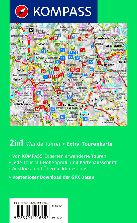 Produktbild: KOMPASS Wanderf&uuml;hrer Rh&ouml;n, 50 Touren mit Extra-Tourenkarte