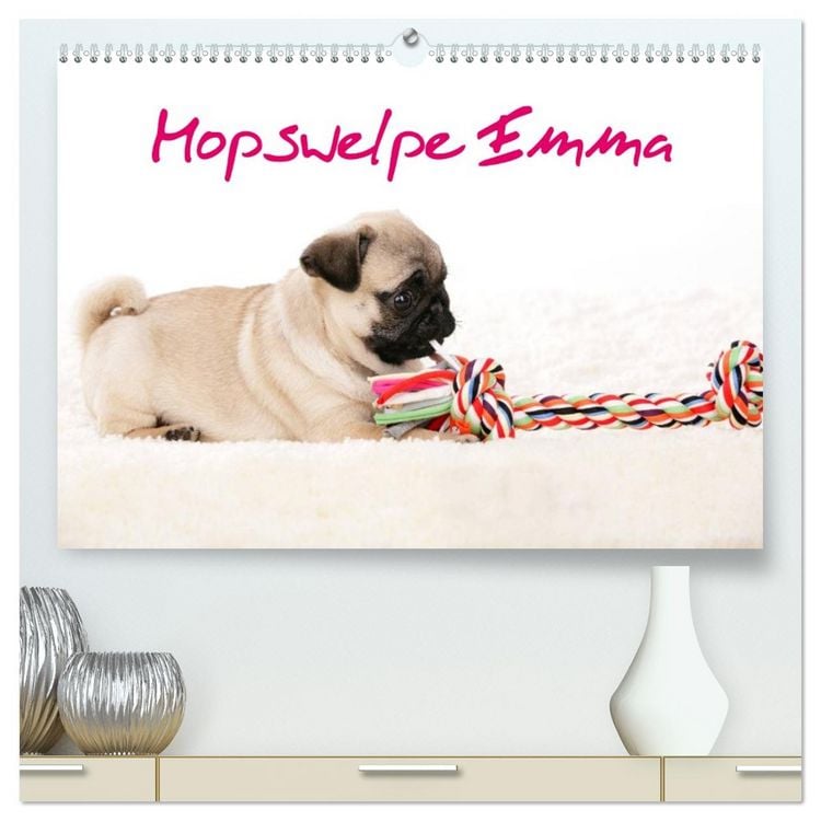 Produktbild: Mopswelpe Emma (hochwertiger Premium Wandkalender 2026 DIN A2 quer), Kunstdruck in Hochglanz